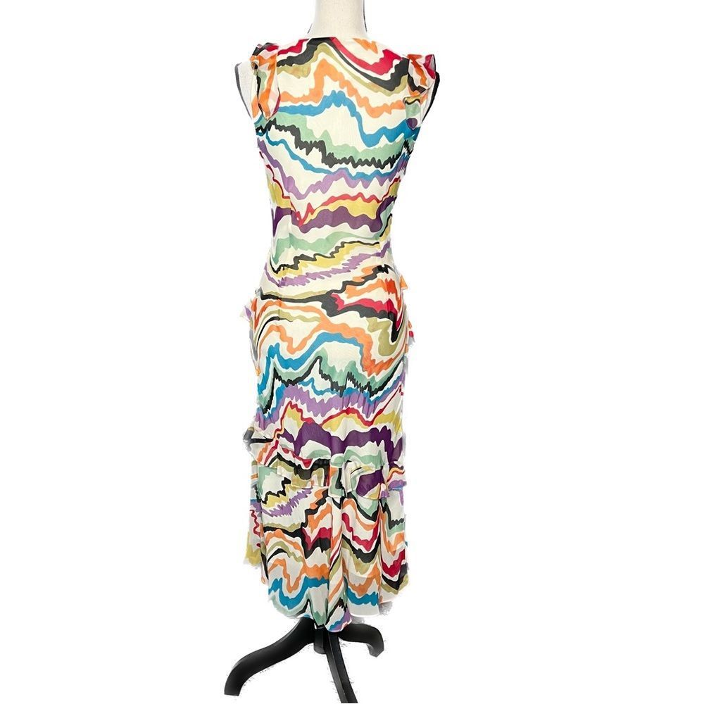 Anthropologie 100% Silk Patterned Ruffle Maxi Dress Sz 4 - Picture 3 of 4